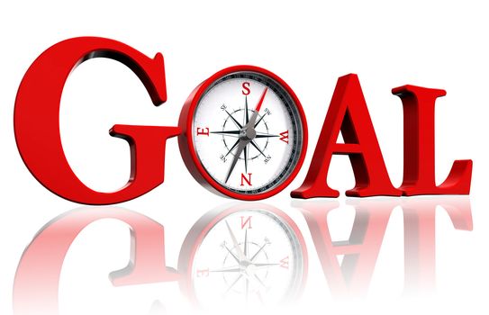 goal red word and conceptual compass on white background. clipping path included