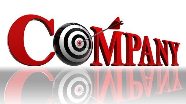 company red word and conceptual target with arrow on white background. clipping path included