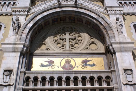 Facade of french church on the main street in Tunisia                 