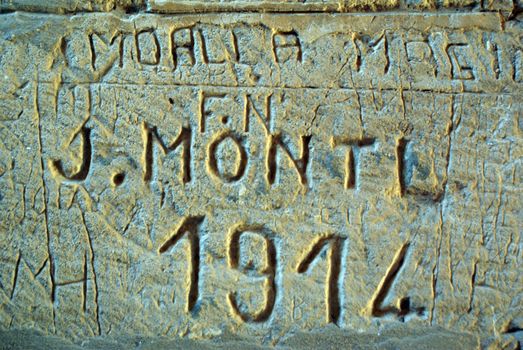 Old english graffiti on the stone in roman theater, Tunisia                   