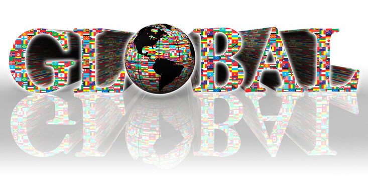 global flags word and earth globe on white background 