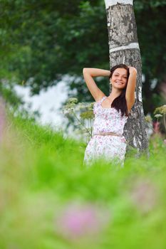 woman on flower field