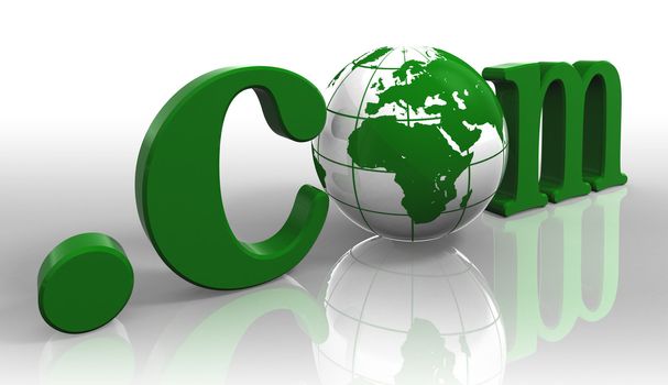 dot com internet domain logo green word and earth globe with clipping path