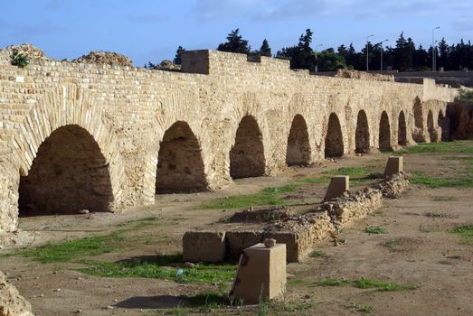 Ruins of old roman aquaduck in Carthage, Tunisia                 