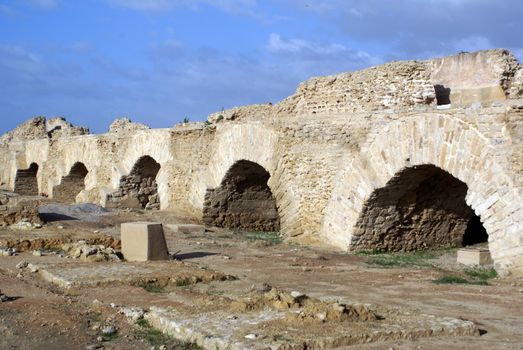 Old ruined aquaduck in Carthage, Tunisia                     