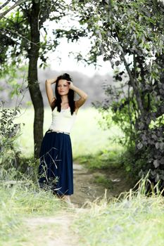 woman on flower field