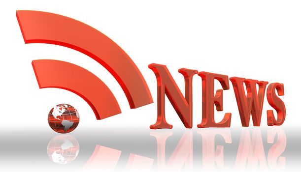 rss news logo word and orange earth globe with clipping path