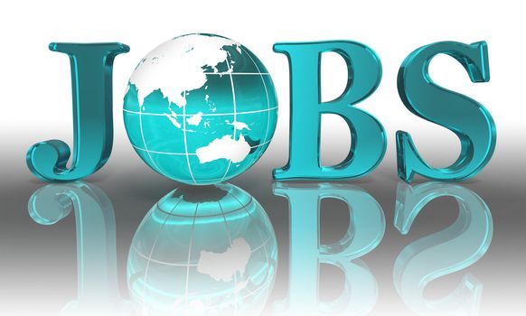 jobs logo word and blue earth globe with clipping path