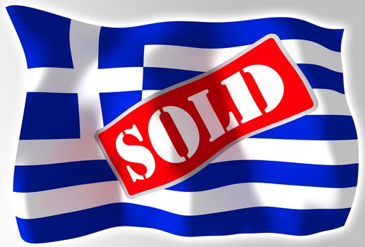 greece crisis concept flag with sold sign, clipping path included