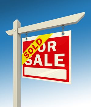 real estate for sale red sign and word sold on blue background clipping path included