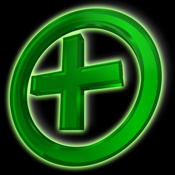 green cross in circle health symbol on black background clipping path included