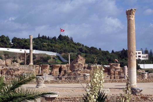 Ruins of old roman bath in Carthage, Tunisia               