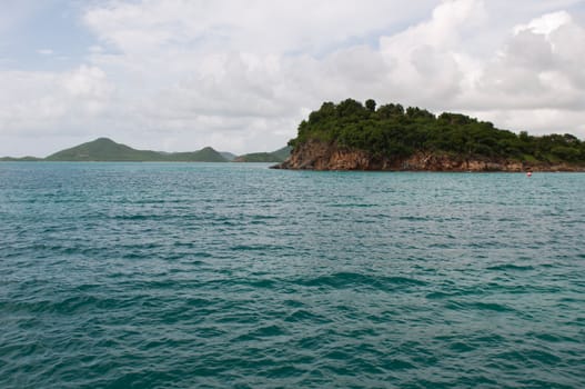 stunning Caribbean sea and mountainous landscape in Antigua (sea view and dramatic sky)