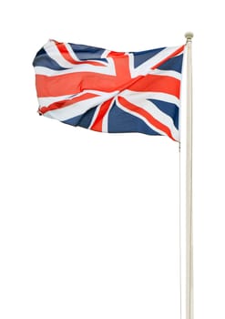 british union jack flag on a pole isolated on white background