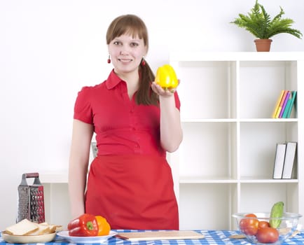 beautiful young woman cooking, the work in the kitchen