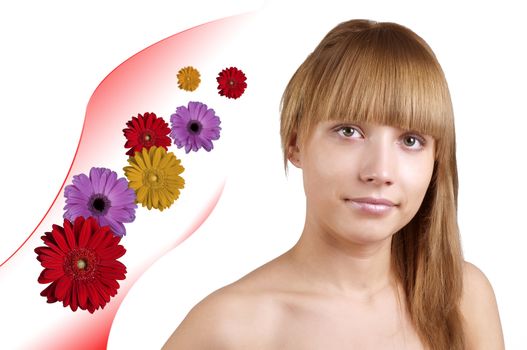 portrait of a beautiful natural young woman, with abstract background