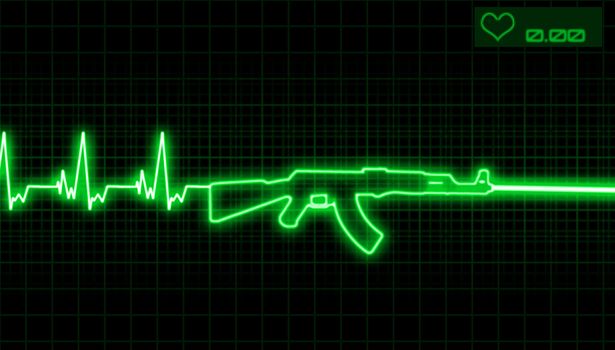 illustration of the heartbeat and automatic rifle