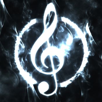 burned g-clef sign white black