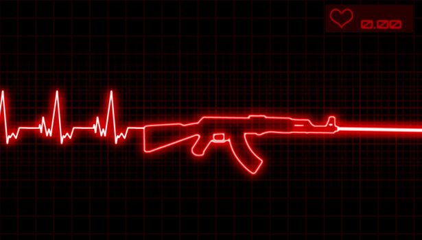 illustration of the heartbeat and automatic rifle