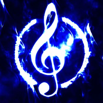 burned g-clef sign white black