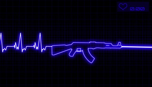 illustration of the heartbeat and automatic rifle