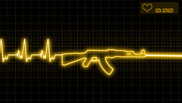 illustration of the heartbeat and automatic rifle