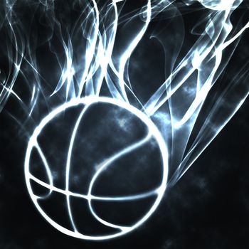 burning basket ball in the smoke illustration