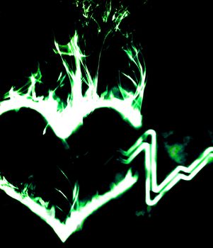 abstract burning heart in the smoke and hearthbeat