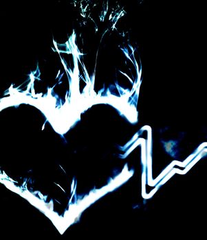 abstract burning heart in the smoke and hearthbeat