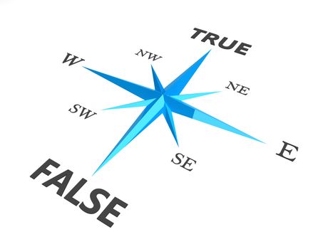 true versus false dilemma concept compass isolated on white background