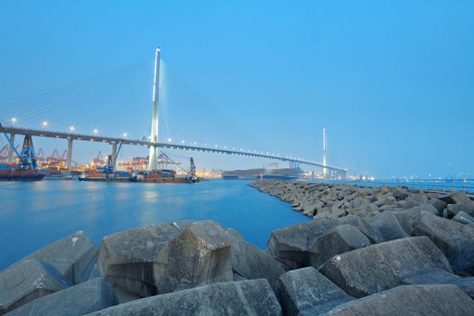 container terminal and stonecutter bridge in Hong Kong 