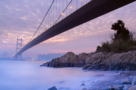 bridge at sunset moment, Tsing ma bridge 