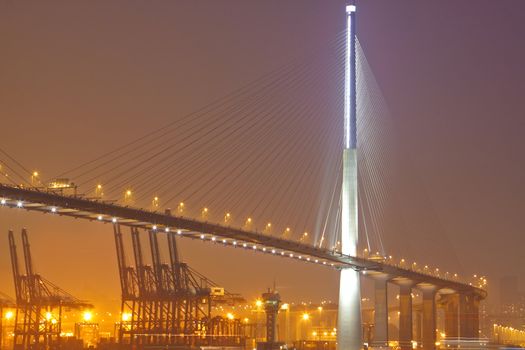 container terminal and stonecutter bridge in Hong Kong 