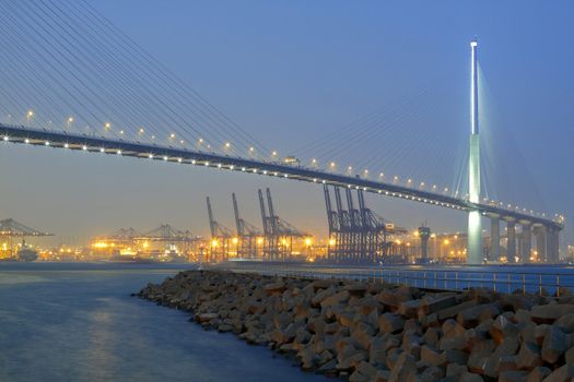 container terminal and stonecutter bridge in Hong Kong 