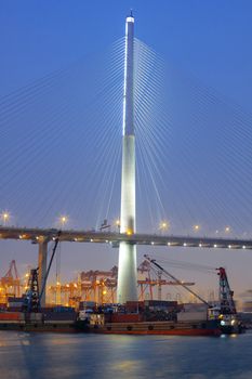 container terminal and stonecutter bridge in Hong Kong 