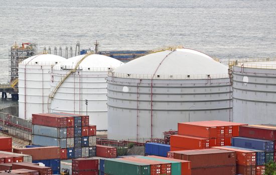 gas container and bridge , hong kong