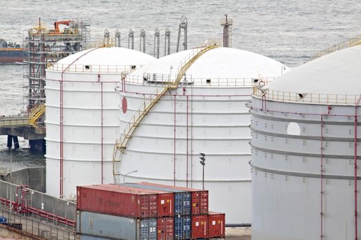 gas container and bridge , hong kong