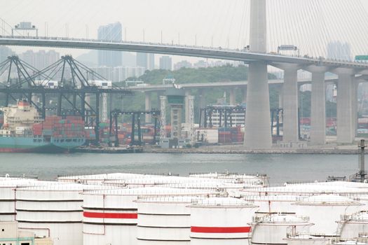 gas container and bridge , hong kong