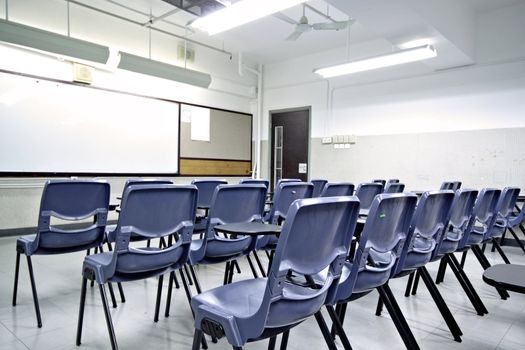 empty classroom with chair and board