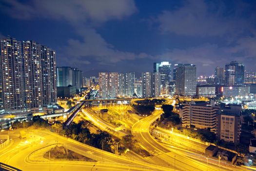 traffic in Hong Kong at night 