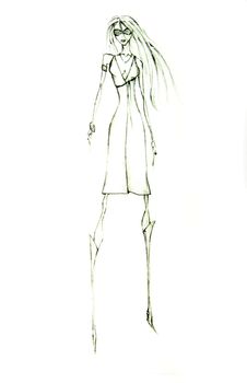 Fashion girl in dress sketch