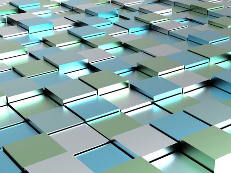 Abstract background - blue and green shiny different cubes