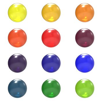 Glass different color balls group isolated on white background