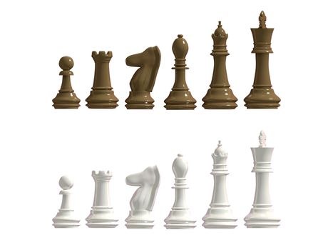 Figures from a chess of dark and light shades on a white background