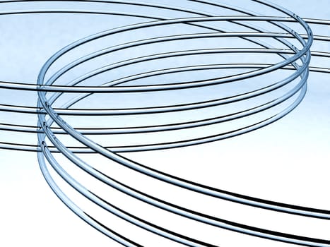 Abstract glass or metal smooth pipes, it is complex with each other on gradient blue background