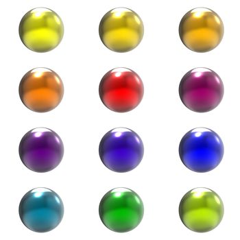 Chrome metal different color balls group isolated on white background