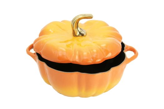 in the form of a large kastrlya pumpkins on white background