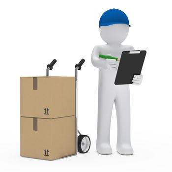 package man with hand truck and checklist