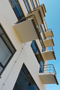 Bauhaus Dessau main building, view under the balconies.