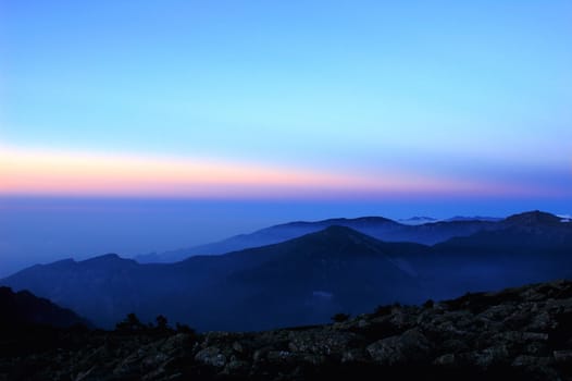 Landscape on the top of the mountains at sunrise